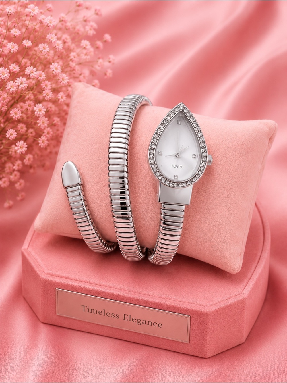 Serpenti Silver Teardrop Crystal Wrap Bracelet Watch